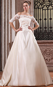 Ball Gown Scalloped-Edge Court Train Satin Wedding Dress