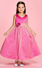  A-line Straps Ankle-length Satin Flower Girl Dress