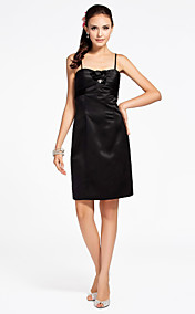 Sheath/Column Spaghetti Straps Sleeveless Knee-length Satin Bridesmaid Dress