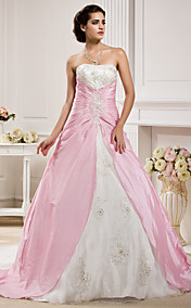  Ball Gown Strapless  Chapel Train Taffeta  Wedding Dress