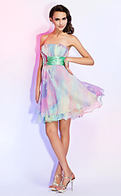 A-line Strapless Short/Mini Chiffon Dress