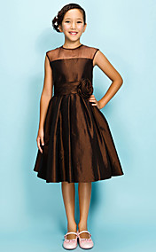 A-line Jewel Knee-length Organza Over Taffeta Junior Bridesmaid Dress