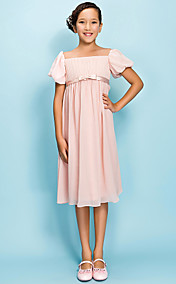 Sheath/Column Square Tea-length Chiffon Junior Bridesmaid Dress