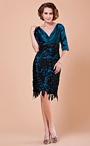 Sheath/Column V-neck Half Sleeve Knee-length Polyester Mother of the Bride Dress