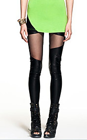 Imitation Leather Mesh Spliced Leggings 