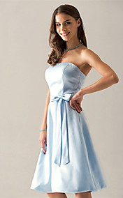 A-line Princess Strapless Knee-length Satin Bridesmaid/ Wedding Party Dress