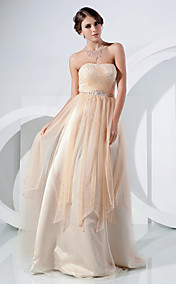 A-line Strapless Floor-length Tulle Evening/Prom Dress