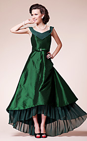 A-line V-neck Asymmetrical Chiffon And Taffeta Mother of the Bride Dress