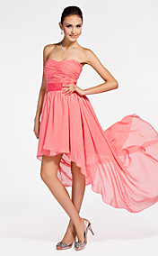  A-line Strapless Asymmetrical Chiffon Bridesmaid Dress