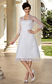 A-line 3/4 Length Sleeve Knee-length Organza Wedding Dress