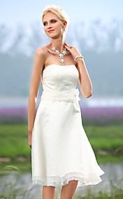 A-line Strapless Knee-length Lace Wedding Dress