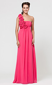 Sheath/Column One Shoulder Floor-length Chiffon Bridesmaid Dress With Flower(s)