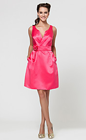 A-line V-neck Short/Mini Satin Bridesmaid Dress