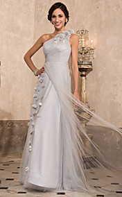  A-line One Shoulder Floor-length Tulle Evening Dress