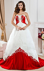 A-line Sweetheart Court Train Satin Embroidery Wedding Dress 