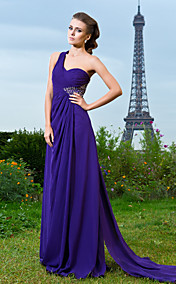 Sheath/Column One Shoulder Floor-length Chiffon Evening Dress