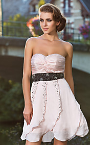 A-line Sweetheart Knee-length Satin Chiffon Cocktail Dress 
