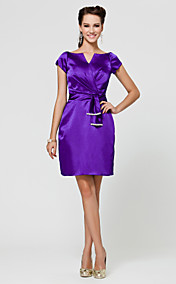  Sheath/ Column V-neck Knee-length Stretch Satin Bridesmaid Dress