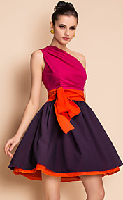 TS Contrast Color One Shoulder Swing Dress