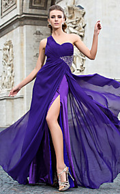 Sheath/Column One Shoulder Floor-length Chiffon Evening Dress