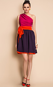 TS Contrast Color One Shoulder Swing Dress
