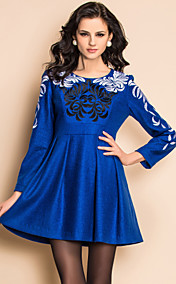TS VINTAGE Contrast Color Embroidery Swing Tweed Dress
