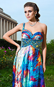 Sheath/Column Sweetheart And One Shoulder Floor-length Satin Evening Dress With Beading And Criss Cross