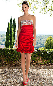 Sheath/Column Strapless Short/Mini Stretch Satin Dress With Sequins 