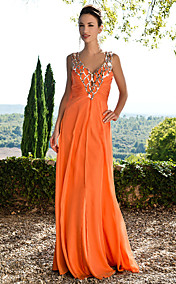  Sheath/Column V-neck Floor-length Chiffon Evening Dress With Sequins