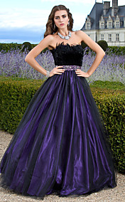 Ball Gowm Strapless Floor-length Tulle Evening/Prom Dress With Feathers/fur