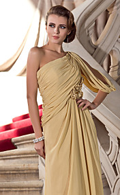 Sheath/Column One Shoulder Sweep/Brush Train Chiffon Evening Dress 