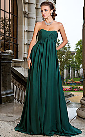 A-line Strapless Sweep/Brush Train Chiffon Evening/Prom Dress (1617467)