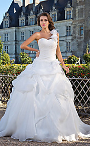  Ball Gown One Shoulder Floor-length Organza Wedding Dress