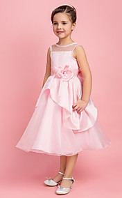  Ball Gown Jewel Tea-length Satin And Organza Flower Girl Dress