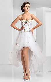 A-line Sweetheart Asymmetrical Short/Mini Tulle Evening Dress With Flower(s)