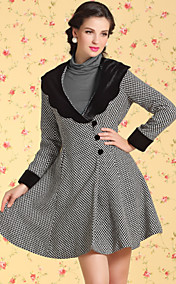 TS VINTAGE Contrast Collar Check Wave Hem Tweed Coat