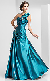 Sheath/Column One Shoulder Floor-length Taffeta Evening Dress