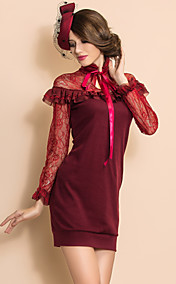 TS Layered Ruffle Lace Stitching Jersey Dress