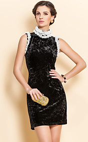 TS Simplicity Chiffon Ruffle Velvet Sleeveless Dress