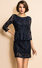 TS V Back Elastic Velvet Lace Peplum Dress