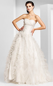 A-line Sweetheart Floor-length Satin Evening Dress With Ruffles