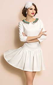 TS Beads Collar Quarter Sleeve Swing Dress