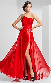 Sheath/Column One Shoulder Floor-length Chiffon Evening Dress With Split Front