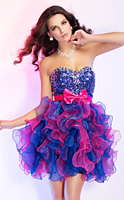 Ball Gown Sweetheart Short/Mini Organza And Sequined Cocktail Dress With Beading And Ruffles