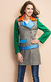 TS Contrast Color Lapel Collar Belt Coat