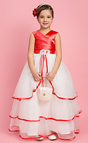 Ball Gown V-neck Floor-length Stretch Satin And Organza Flower Girl Dress 