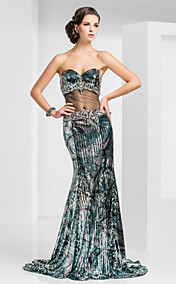 Sheath/Column Sweetheart Floor-length Sequined Evening Dress With Split Front