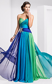Sheath/Column Sweetheart Floor-length Chiffon Ombre Evening Dress