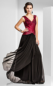 Sheath/Column V-neck Floor-length Tulle Evening Dress