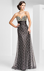 Sheath/Column Sweetheart Floor-length Tulle And Stretch Satin Evening Dress